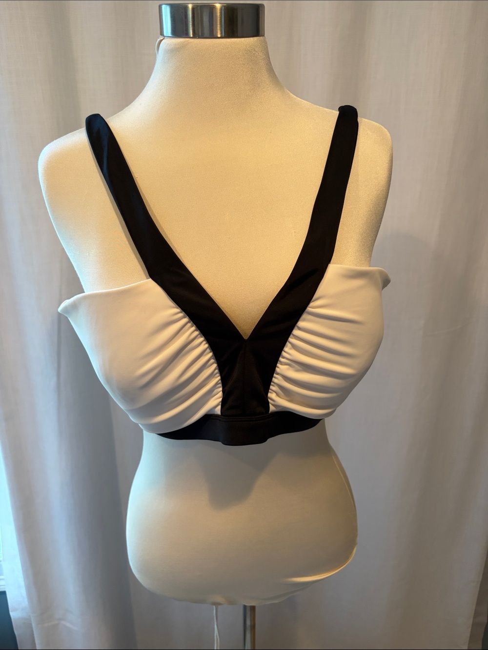 Boden Black & White Deep V Bikini Top